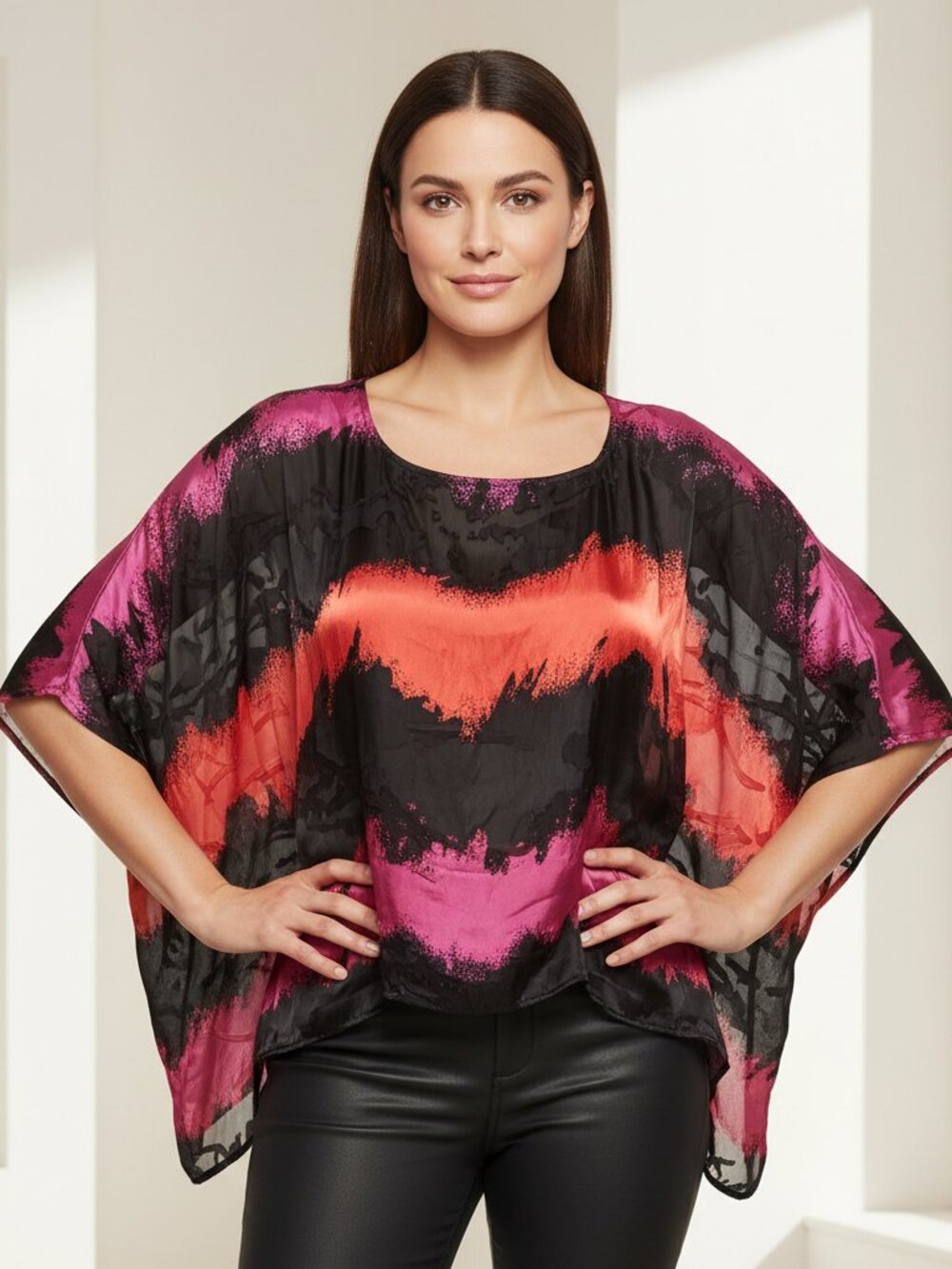 Mirasol OS Poncho Top Silk Blend Black Red Purple Whimsigoth Witchy Boho Chic